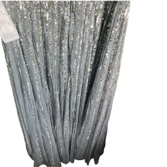 Mac Duggal Dress 16 Silver One Shoulder‎ Embellished Sequin Beaded Maxi Gown NWT - Picture 12 of 15